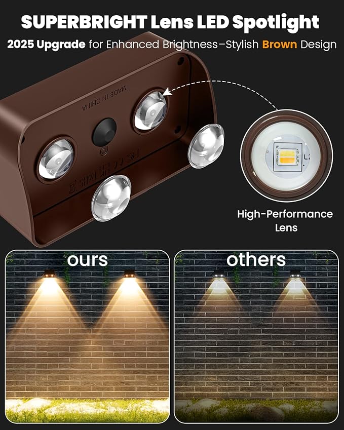 Brighter Solar Fence Lights-3000/4000/6000K 3 Mode,Solar Lights Outdoor Waterproof,Dusk to Dawn Deck Light, Outdoor | Lumora