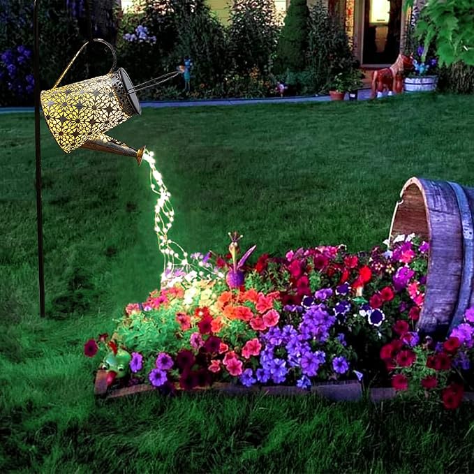 VOOKRY Watering Can with Lights, Large Hanging Solar Lights Outdoor Waterproof, Decorative Retro Metal Solar Garden Decor for Outside Patio Yard Porch Lawn, Gardening Gifts for Women Mom Grandma