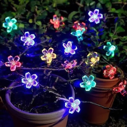 Flower Solar String Lights, 50 LED Outdoor Patio Lights Waterproof, Fairy Lights for Outside Patio Garden Fence Yard Christmas Tree Decor