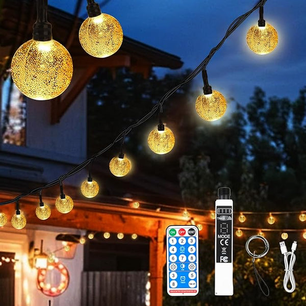 SMY Lighting 22FT Rechargeable Battery Operated 50 LED Crystal Globe String Lights Outdoor/Indoor, Patio Hanging | Lumora