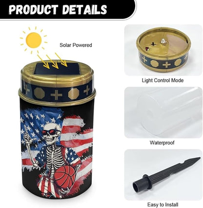 USA Flag Basketball Cemetery Solar Lights for Grave Set of 2 Decorative Grave Waterproof Powered Solar Lights for Cemetery Gravesite Memorial Gift Grave Lamp