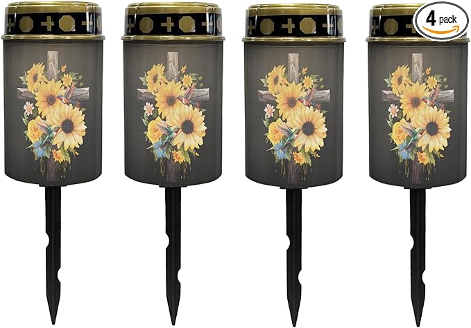 Cross-Sunflower Solar Lights Outdoor Garden Stake Lights Waterproof Cemetery Solar Lights for Grave Landscape Lighting Outdoor Table Lamp Flameless Lights Warm White LED Lantern