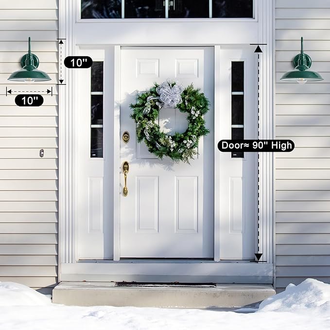 10'' Dome Outdoor Gooseneck Barn Light Fixture with Wall Mount, Green Exterior Porch Barn Door Lighting, Farmhouse | Lumora