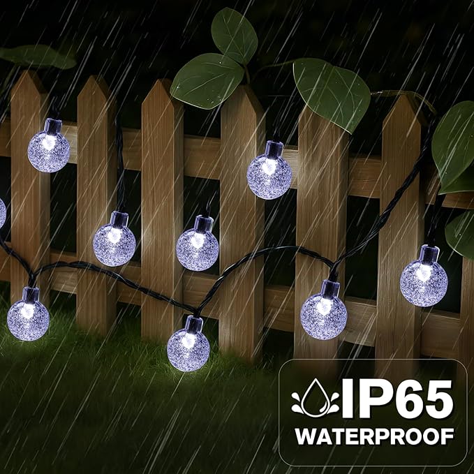 Metaku Solar String Lights for Outside, 20FT 30 LED Crystal Globe String Lights, Solar Powered Outdoor Light with 8 | Lumora