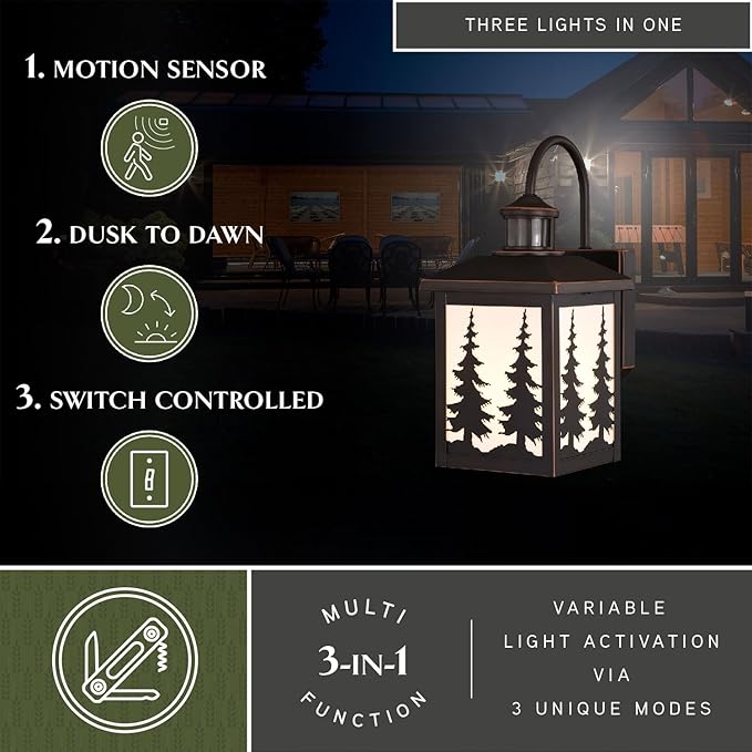 VAXCEL Yosemite Bronze Motion Sensor Dusk to Dawn Rustic Outdoor Wall Light White Glass | Lumora