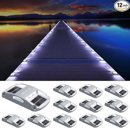 AGPTEK Solar Driveway Lights 12 Pack, White LED Deck Lights, Waterproof, Solar Powered, Easy to Install, Outdoor Marker Lights for Warning, Pathway, Garden, Yard