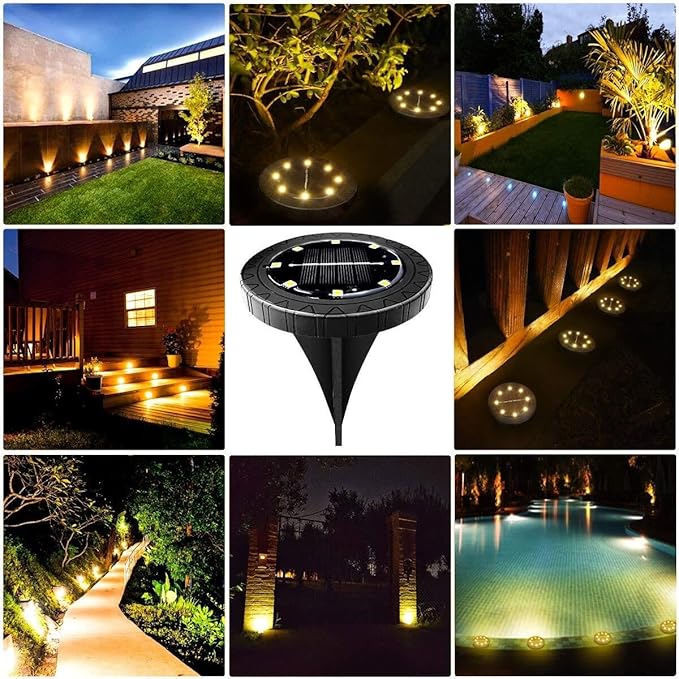 QUQUQ Solar Pathway Lights Solar Powered Ground Lights Waterproof Outdoor LED Disk for Garden Yard Patio Decor(8 Pack)