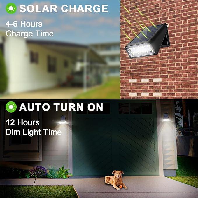 Solar Lights Outdoor with Lights Reflector&2 Lighting Modes, Solar Security Spot Lights 90° Adjustable, IP65 Waterproof Solar Powered Wall Lights for Garden/Patio/Yard/Deck/Pool Area, 8-Pack