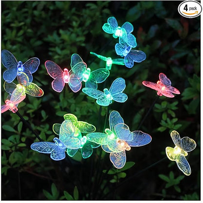 Solar Garden Lights Outdoor Waterproof 4 Pack 32 LED Decorative Color Changing Swaying Butterfly Lights Garden Decor Stakes for Outside Yard Pathway Lawn Grave Decor