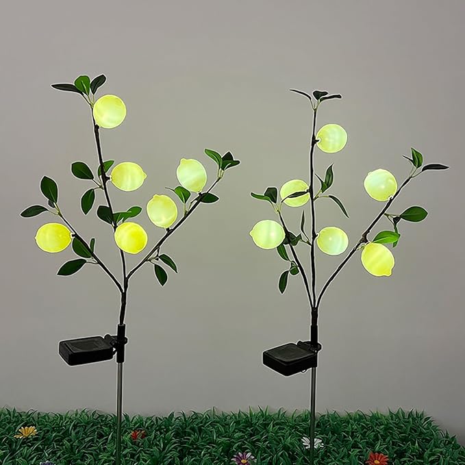 Outdoor Solar Garden Lights, 2 Pack Solar Flower Tree Lights with Realistic Lemon,Waterproof LED Solar Lights Outdoor Stake Landscape Lights for Yard Garden Lawn Pathway Decoration Light