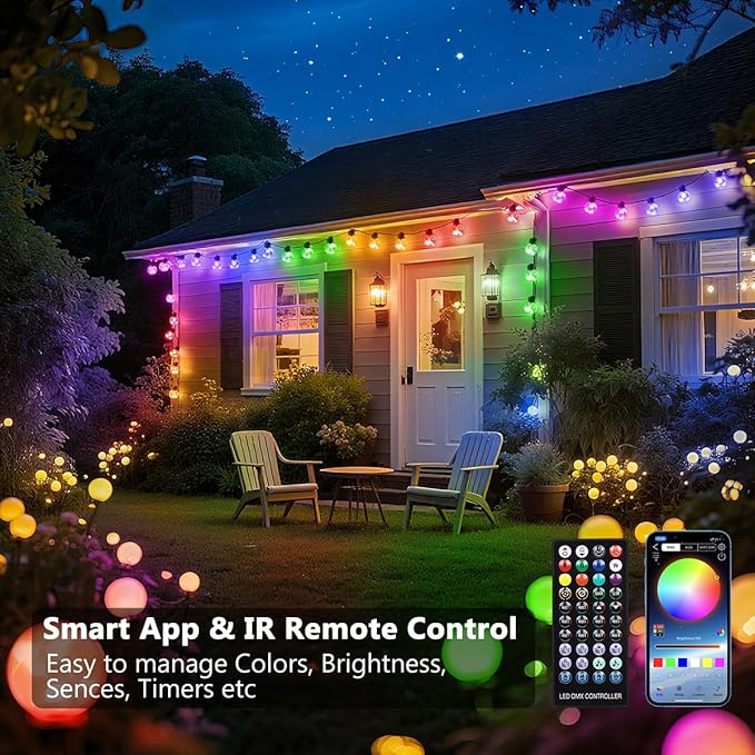 Outdoor String Lights, 25ft 20 Bulbs LED Color Changing Hanging Lights Dimmable with 220+ Scene Modes,App Control | Lumora