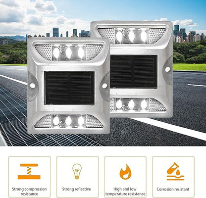 2PCS Solar Warning Step Lights, 6 LED Wireless Power Ground Marker Lights Outdoor Driveway Road Markers for Sidewalk Pathway (White)