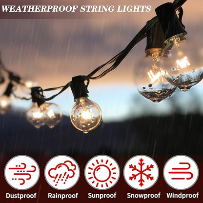 Festival Depot 25FT Patio String Lights with 25 Waterproof G40 Globe Bulbs (3 Spare) for Christmas Halloween, E12 Socket, Warm White