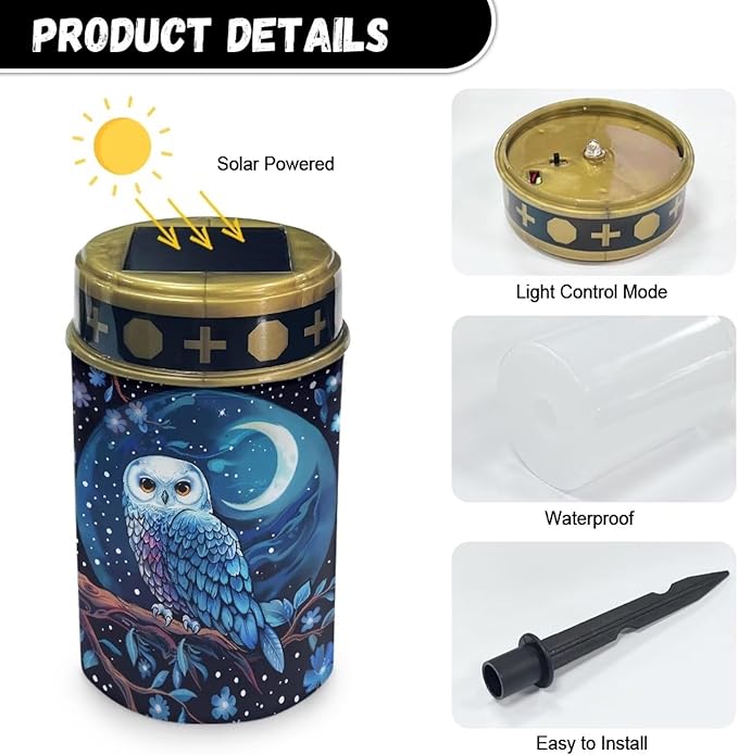 ZOUTAIRONG Moon Owl Solar Light for Cemetery Grave Solar Garden Lights Solar Lights Outdoor Garden Solar Pathway Lights Outdoor Cemetery Solar Lights for Grave Solar Lights