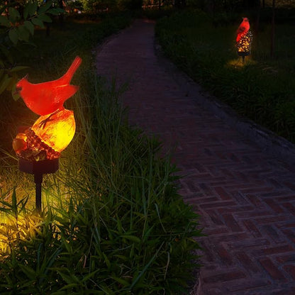 Capoda 2 Pack Solar Lights Decorative Garden Outdoor , Red Cardinal Bird Stakes for Pathway Yard Lawn, Waterproof Resin Figurine Memorial Sympathy Gifts for Mom Women, Cemetery Grave Decorations