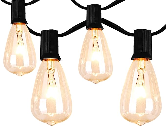 Elevon Led Light Bulb Outdoor String Lights 25 Ft, Waterproof Christmas Lights Patio ST38 Vintage Edison Bulbs (1 Spare), Outside Warm White Hanging Shatterproof Light Waterproof
