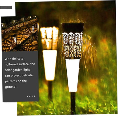 ibasenice 6pcs Solar Powered Garden Pathway Lights, Cone-Shaped Hollow Outdoor Stake Lamps with Warm and Colorful Light, Waterproof Decorative Yard Lighting for Patio and Lawn
