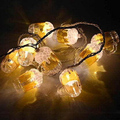 Beer Mug String Lights Celebration Decor Lights, 8.5Ft Outdoor Tropical Lights with 10 3D Beer Cup Lights, Creative String Lights for Summer Themed Bar Party Bedroom Wedding Graduation Club Decor