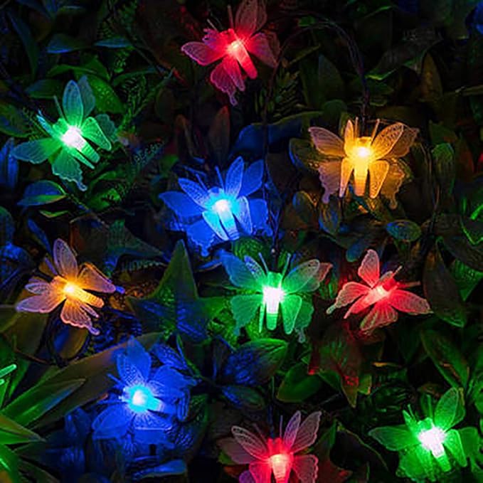 Butterfly String Lights, Waterproof 20FT 30LED Butterfly Solar Light Outdoor Solar Rope Lights Fairy Light Decorative Garden Lights for Cafe Patio Party Garden Wedding (Multicolor)