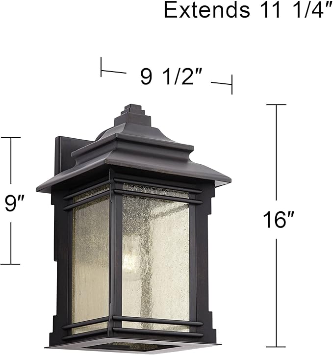Franklin Iron Works Hickory Point Farmhouse Rustic Mission Outdoor Wall Light Fixture Bronze Lantern 16" Frosted | Lumora
