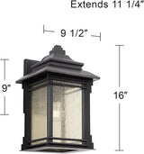 Franklin Iron Works Hickory Point Farmhouse Rustic Mission Outdoor Wall Light Fixture Bronze Lantern 16" Frosted | Lumora