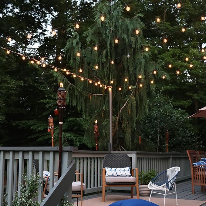 ZYK Solar String Lights Waterproof LED Indoor/Outdoor Hanging Umbrella Lights with 25 Bulbs - 27 Ft Patio Lights for Deck Yard Tents Market Cafe Porch Party Decor