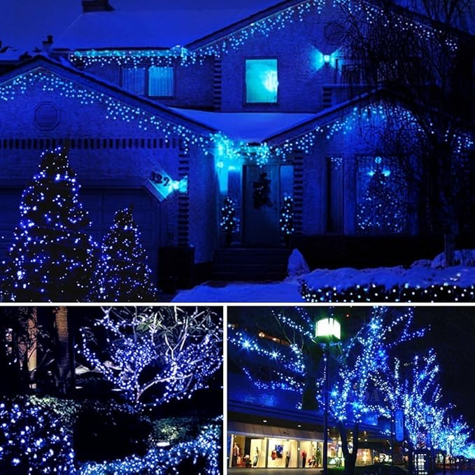 Fairy Lights Outdoor String Lights 33ft 100 LED with Memory Modes Controller, Extendable Christmas Lights Decorations for Wedding, Christmas, Valentine, Party, Patio, Indoor Outdoor (Black Wire -Blue)