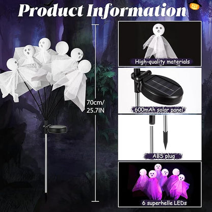 Halloween Decorations Outdoor, Solar Scary Ghosts Lights, 4 Packs 24 LED Swaying Firefly Light & Ghost Decor, Waterproof Halloween Path Lights for Garden, Lawn, Patio, Yard, Party Decor, Purple