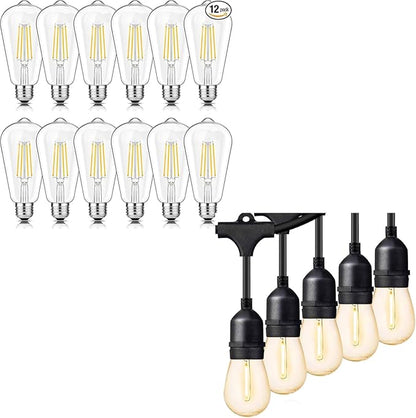 Svater Outdoor String Lights 150FT + Vintage LED Edison Bulbs 60W Equivalent, 6W ST58 2700K 12Pack