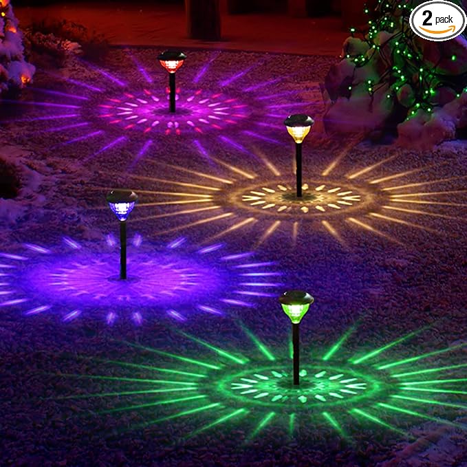 Solar Color Changing Lights Waterproof IP67 - LED Outdoor Pathway Lighting Decorative Garden Landscape Path Lights Ground Spotlights Warm Light LED Luce Solares for Street Walkway Sidewalk 2pcs