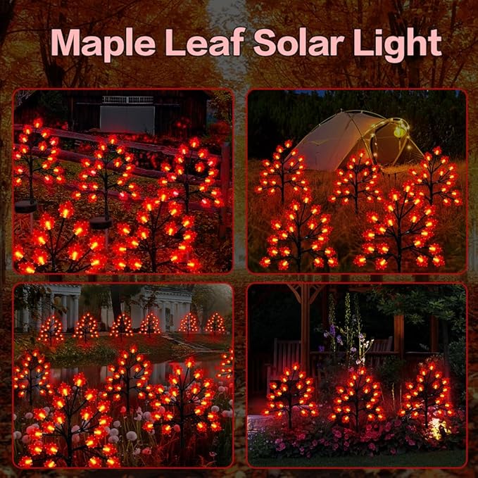 Fall Décor Solar Garden Lights for Outdoor Thanksgiving Decorations,2PACK 40LED RED Maple Leaves Path Lights,Autumn | Lumora