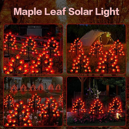 Fall Décor Solar Garden Lights for Outdoor Thanksgiving Decorations,2PACK 40LED RED Maple Leaves Path Lights,Autumn Harvest Outdoor Decorations,Solar Fall Lights for Thanksgiving Party Decor