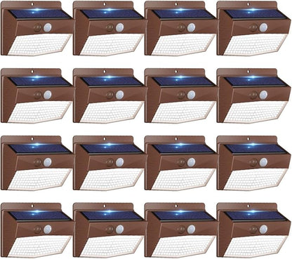 Peasur 16 Packs Solar Outdoor Lights Motion Sensor Solar Security Light Waterproof with 3 Lighting Modes Solar Powered Wall Lights Outside for Garden Fence Yard, Brown