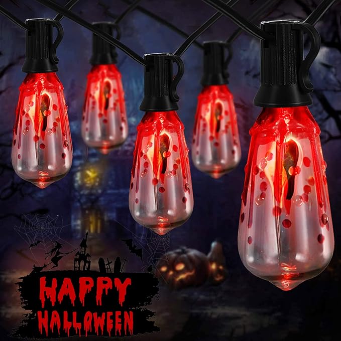 Halloween Decorations Lights, 10Ft Flicker Flame Halloween String Light with 10 Flicker Flame ST40 LED Bulbs, Outdoor Spooky Lights for Patio Balcony Party Decoration, Black