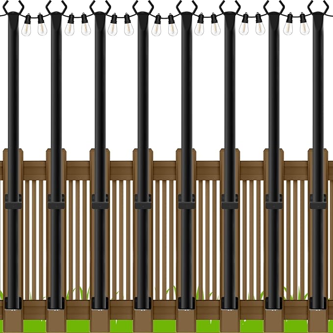 AILBTON 4.8Ft String Light Poles 8 Pack,Light Poles for Outside Lights,Outdoor with Fence Brackets Hanging | Lumora
