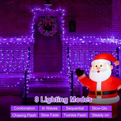 QITONG Purple Solar Christmas Lights, 2 Pack Each 66ft 200 LED Christmas String Lights Outdoor Waterproof, 8 Modes Green Wire Twinkle Lights for Outside