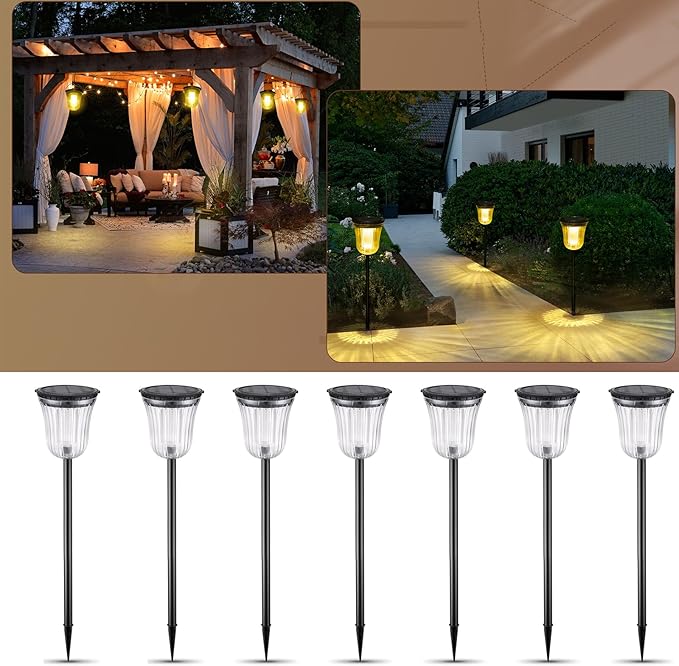 Solar Lights for Outside 7 Pack, Super Bright Solar Pathway Lights Waterproof,Up to 14 Hrs Auto On/Off Solar Garden Lights, Solar Powered Landscape Lighting for Path Yard Garden Walkway