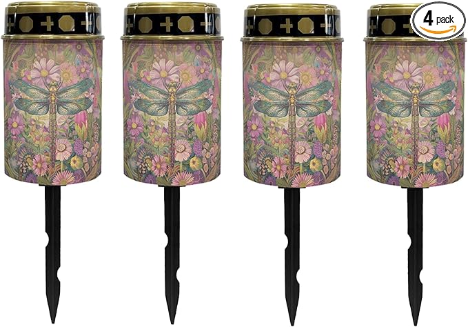 Dragonfly-Pink Floral Solar Outdoor Lights Solar Garden Stake Lights Waterproof Pathway Lights Flameless Landscape Lighting Walkway Lights Solar Powered Light Wall Light Auto On/Off