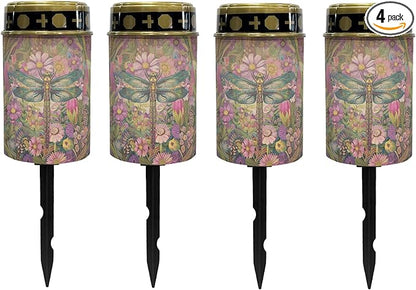 Dragonfly-Pink Floral Solar Outdoor Lights Solar Garden Stake Lights Waterproof Pathway Lights Flameless Landscape Lighting Walkway Lights Solar Powered Light Wall Light Auto On/Off