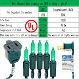 100 LED Green Christmas Lights, UL Certified and Commercial Decorative Lighting String 35 Ft Green Wire, for Indoor | Lumora