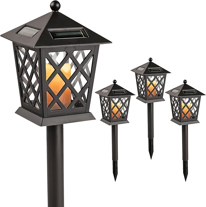 Alpine Corporation 16" Tall Outdoor Solar Powered Pathway LED Light Stakes (Set of 4)