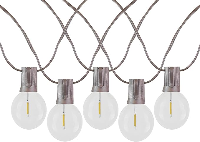 Novelty Lights 25 Feet G40 LED Patio String Light Set with 25 Bulbs, Warm White, Weather Resistant and Shatterproof Replaceable Plastic Globe Bulbs, Brown Wire