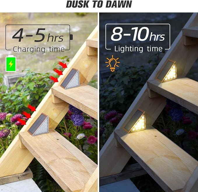 NIORSUN Outdoor Stair Lights 16 Pack, Solar Step Lights IP67 Waterproof with 13 Bright LEDs, 3000K Warm White, Auto | Lumora