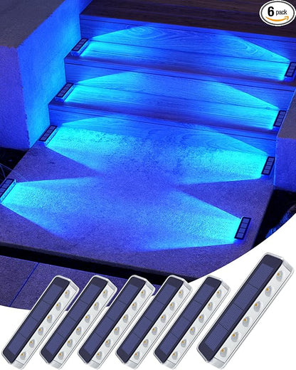 Blue Solar Lights for Outside,6 Pack Solar Deck Lights Outdoor Waterproof LED,Blue Step Light for Outside,Dock Light Solar Powered Waterproof for Deck,Steps,Dock,Driveway,Stair,Path