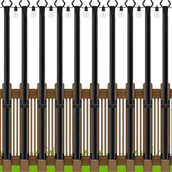 LETIANPAI 10 Pack String Light Poles,5 Ft Metal Poles with Fence Bracket for Outdoor String Lights,Outdoor Light | Lumora