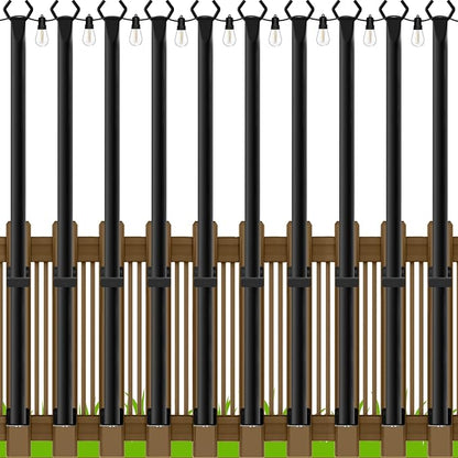 LETIANPAI 10 Pack String Light Poles,5 Ft Metal Poles with Fence Bracket for Outdoor String Lights,Outdoor Light Poles,Poles/Post/Stand for Outside