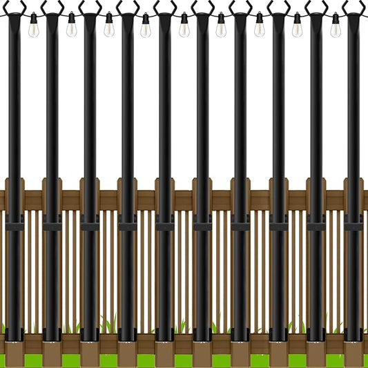 LETIANPAI 10 Pack String Light Poles,5 Ft Metal Poles with Fence Bracket for Outdoor String Lights,Outdoor Light Poles,Poles/Post/Stand for Outside