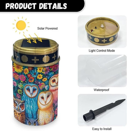 Owls Cemetery Solar Lights Waterproof Dustproof Outdoor Decorative Solar Lights Memorial for Loved Ones Love Pets Cemetery Solar Memorial Lights for Prayer Ritual Religiou Activity