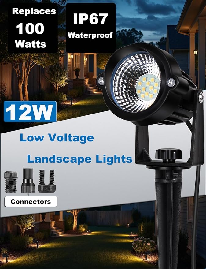 12W Landscape Lights Low Voltage LED Landscape Lighting Spotlight Waterproof Garden Pathway Christmas Decorative | Lumora