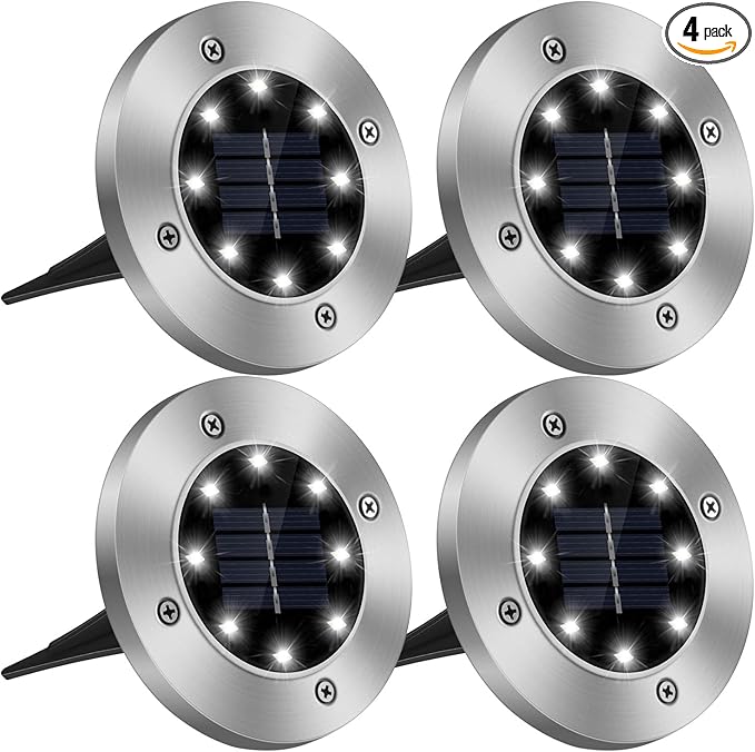 Solar Lights Outdoor, 4Pcs IP65 Waterproof Solar Ground Lights for Outside, LED Flat Landscape Decorative Lighting | Lumora